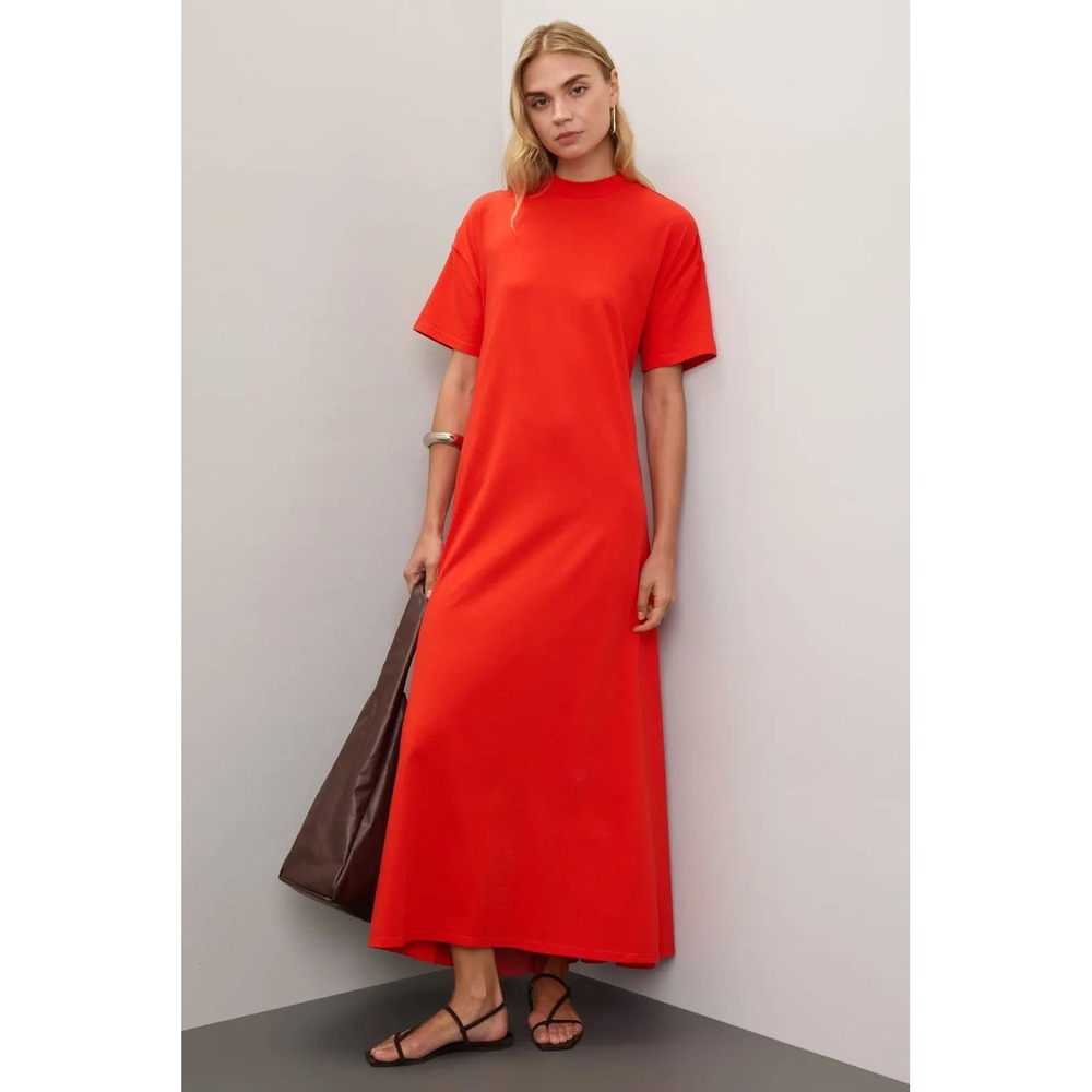 Proenza Schouler White Label Red Noelle Mock Neck Maxi Dress Medium READ